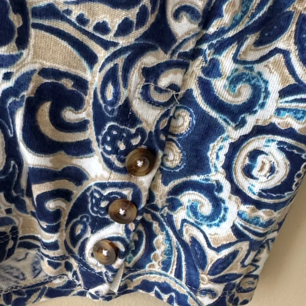 Chico's Navy and White Patterned Boatneck 3/4 Sleeve Top - Picture 4 of 7